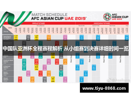 中国队亚洲杯全程赛程解析 从小组赛到决赛详细时间一览