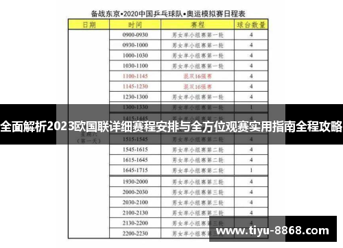 全面解析2023欧国联详细赛程安排与全方位观赛实用指南全程攻略